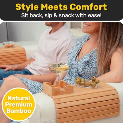 Couch Cup Holder Wooden Sofa Armrest Tray Foldable Anti - Slip Drink Coaster Sofa Side Storage Table Cup Holder Snack Organizer - Deribla Store