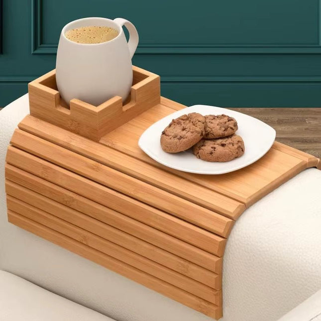 Couch Cup Holder Wooden Sofa Armrest Tray Foldable Anti - Slip Drink Coaster Sofa Side Storage Table Cup Holder Snack Organizer - Deribla Store