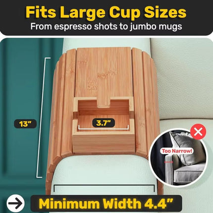 Couch Cup Holder Wooden Sofa Armrest Tray Foldable Anti - Slip Drink Coaster Sofa Side Storage Table Cup Holder Snack Organizer - Deribla Store