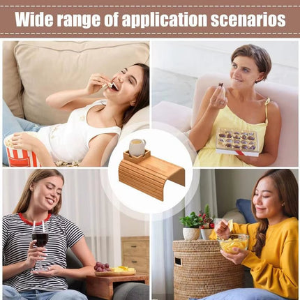 Couch Cup Holder Wooden Sofa Armrest Tray Foldable Anti - Slip Drink Coaster Sofa Side Storage Table Cup Holder Snack Organizer - Deribla Store
