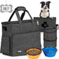 Dog Travel Bag Airline Approved Pet Travel Set for Dog and Cat Tote Organizer with Multi Function Pockets, 2 Food Containers and Collapsible Bowls, Weekend Away Dog Bag for Travel Accessories