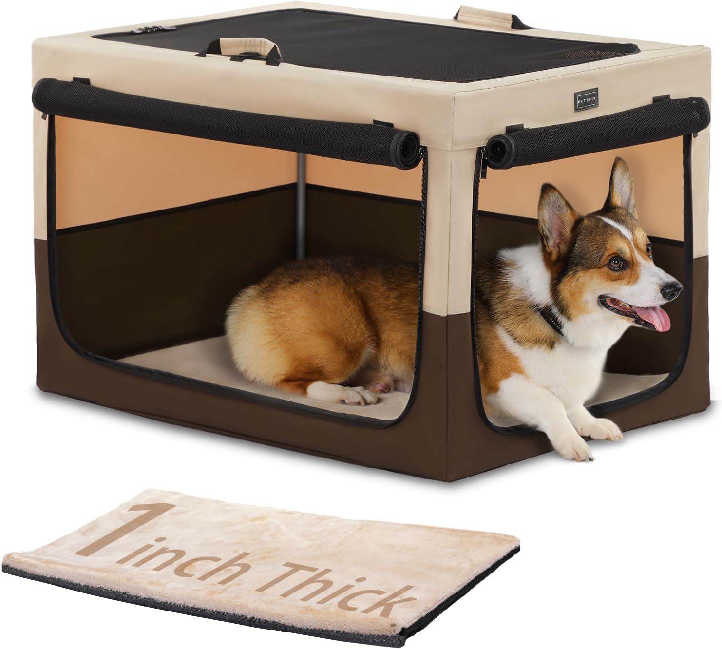 Portable Dog Crate, Soft Dog Crate - 24 Inch Easy Set-Up, Light, Sturdy, Comfy inside with Thicken Mat, Collapsible Crate for Home and Travel Black