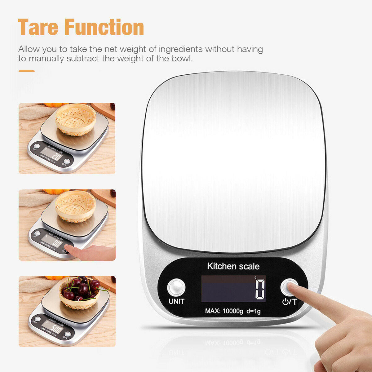 Digital Kitchen Food Diet Scale, Multifunction Weight Balance 22Lbs 1G Kitchen Scale Stainless Steel Weighing Scale for Food Diet Postal Balance Measuring