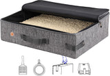 Portable Cat Travel Litter Box with Zipped Lid to Keep Everything Contained. No Odor, Leakage and Messes. Easy to Carry, Clean and Use in Car, Hotel, Aiarplane. (Large, Grey)