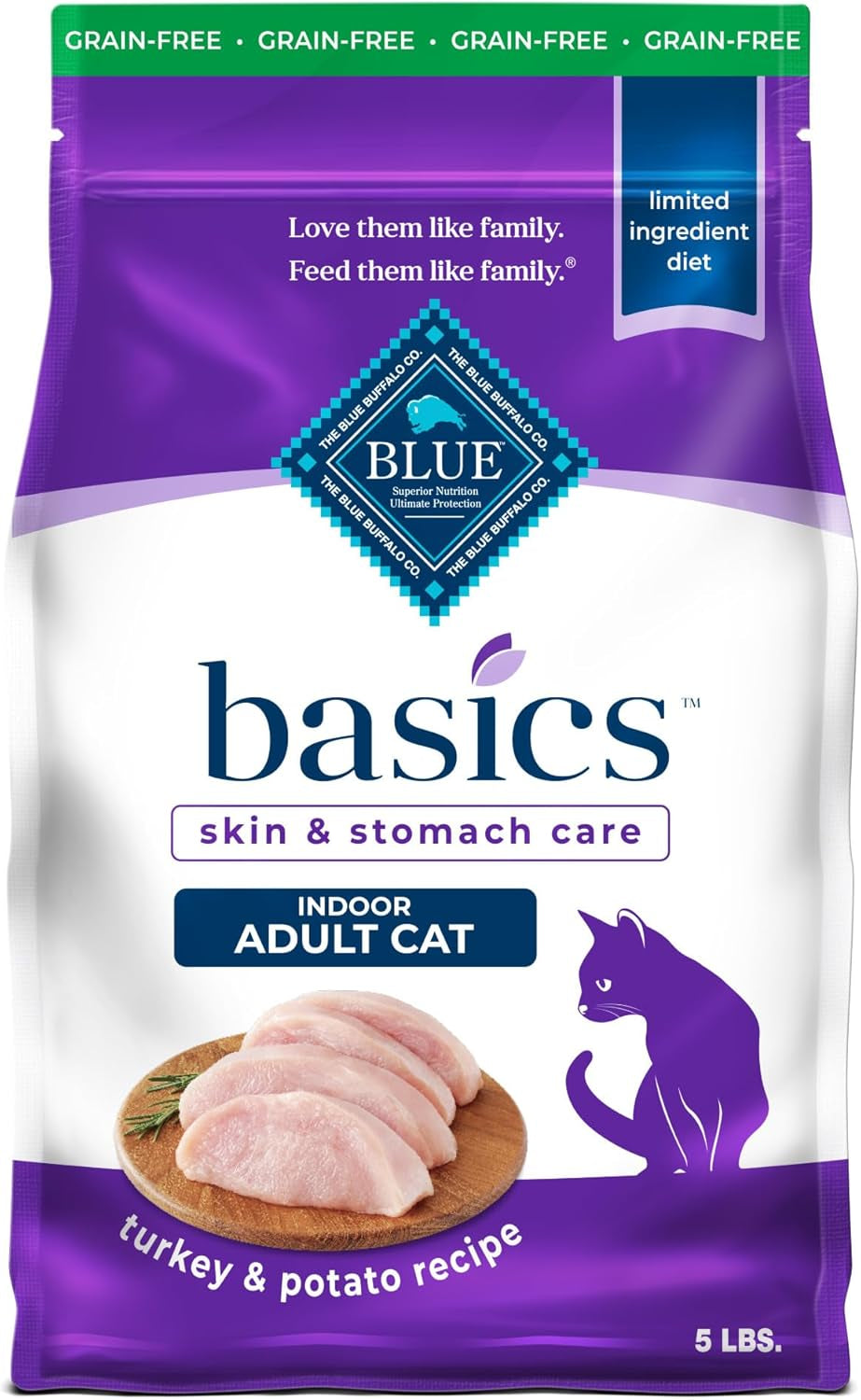 Basics Grain-Free Dry Cat Food, Skin & Stomach Care, Limited Ingredient Diet for Indoor Cats, Turkey & Potato Recipe, 11-Lb. Bag