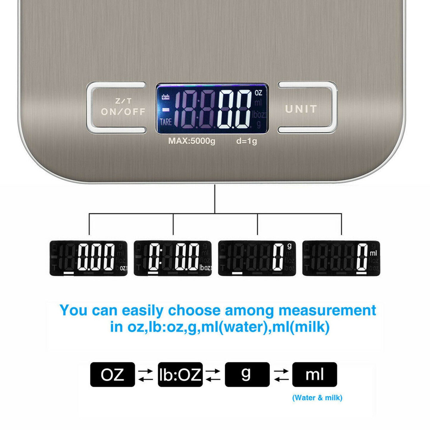 Digital Electronic Kitchen Food Diet Postal Scale Weight Balance 5KG 1G 11Lb Kitchen Scales Stainless Steel Weighing for Food Diet Postal Balance Measuring LCD Precision Electronic