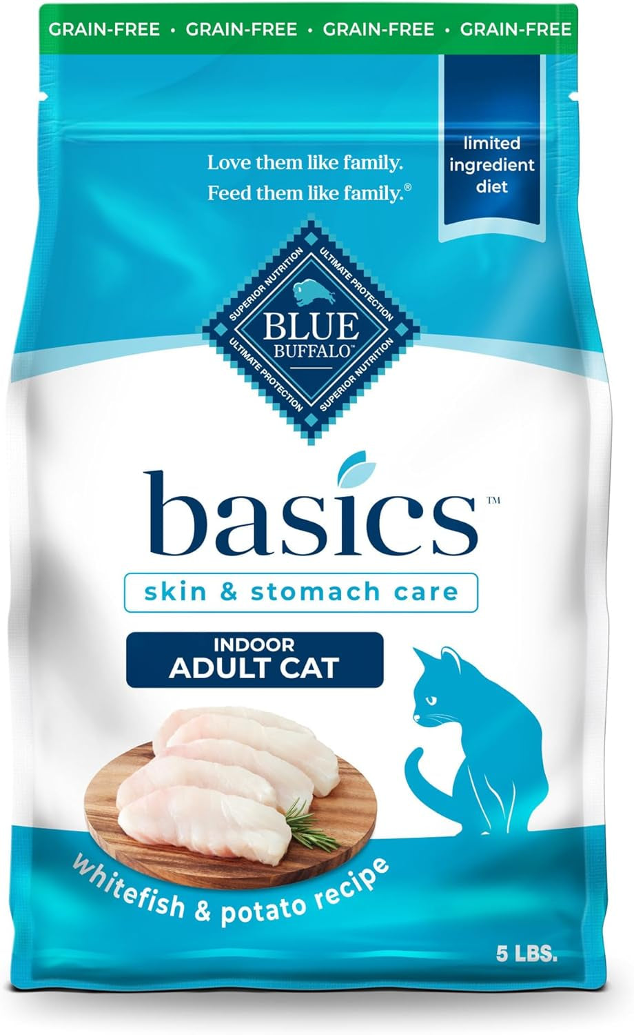 Basics Grain-Free Dry Cat Food, Skin & Stomach Care, Limited Ingredient Diet for Indoor Cats, Turkey & Potato Recipe, 11-Lb. Bag