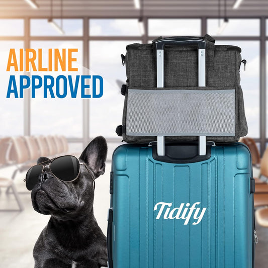 Dog Travel Bag Airline Approved Pet Travel Set for Dog and Cat Tote Organizer with Multi Function Pockets, 2 Food Containers and Collapsible Bowls, Weekend Away Dog Bag for Travel Accessories