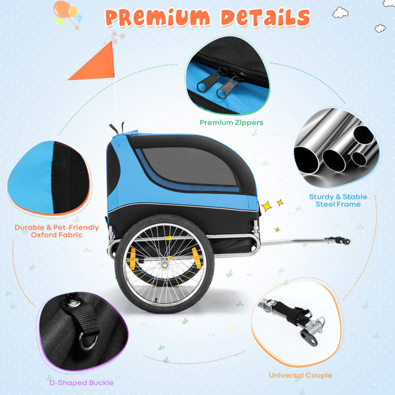 Dog Bike Trailer Foldable Pet Cart with 3 Entrances for Travel