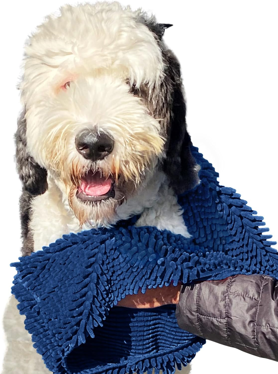 Soggy Doggy Super Shammy Dog Towel - Microfiber Chenille Towel for Drying Dogs and Cleaning Paws - Fast Drying with Hand Pockets for Ease (Beige/Red Trim, 31” X 14”)