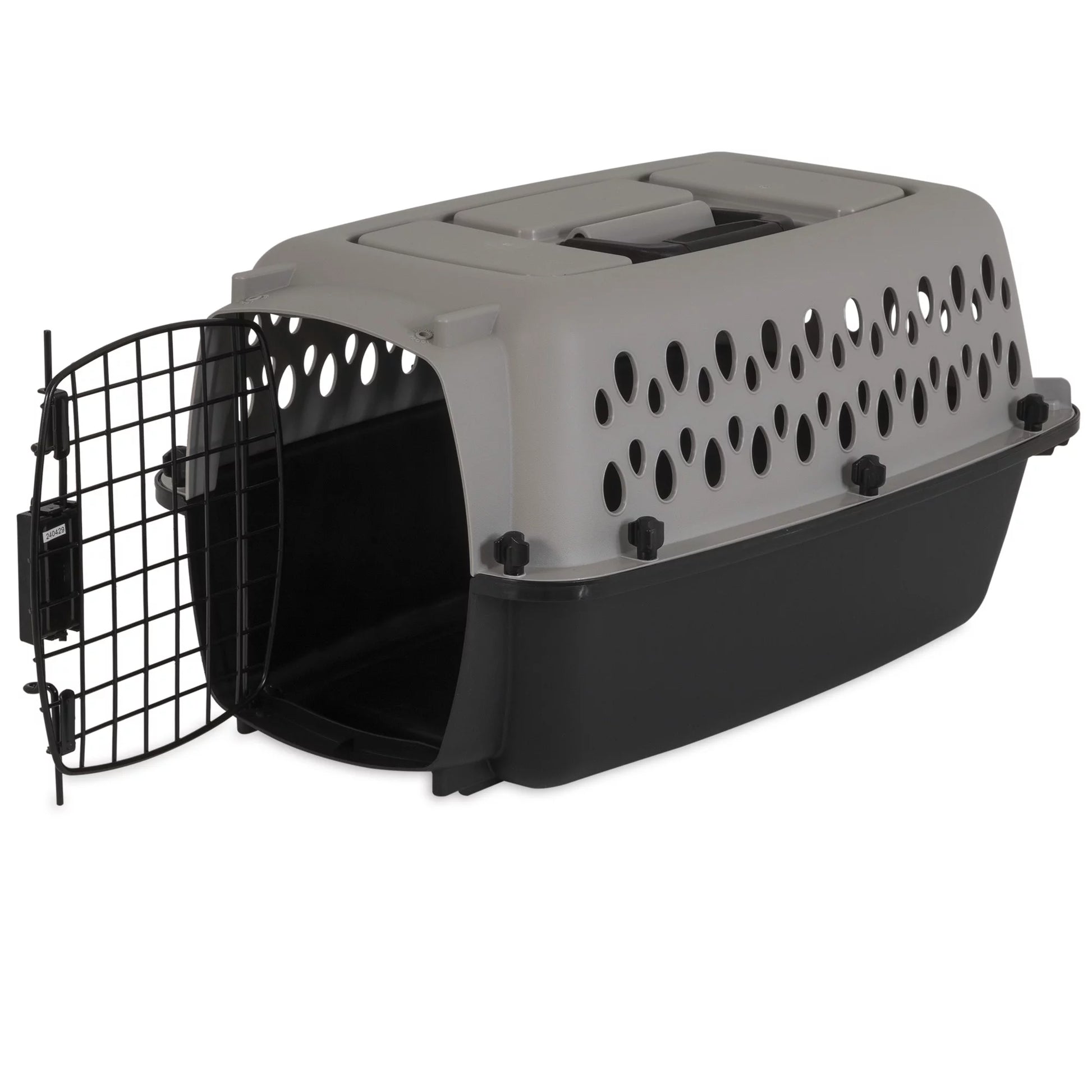 Pet Portable Kennel for Dogs, Hard-Sided Travel Carrier, Durable, Metal Door, Black & Grey, for Pets up to 10 Lbs, 19" L X 12.3" W X 10.8" H