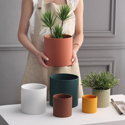 Flower Pot - Nordic Ceramic Cylindrical Planter Drainage Deribla Store