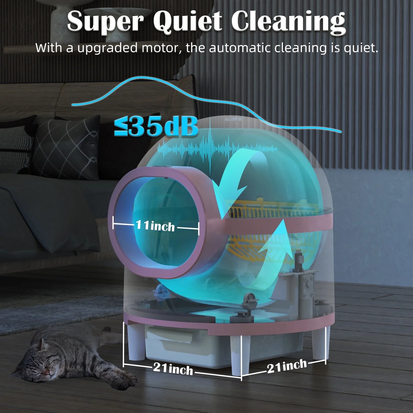 Self Cleaning Litter Box, Automatic Cat Litter Box Self Cleaning Large Capacity for Multiple Cats, App-Controlled with Safety Sensors,1 Rolls Garbage Bags,Pink