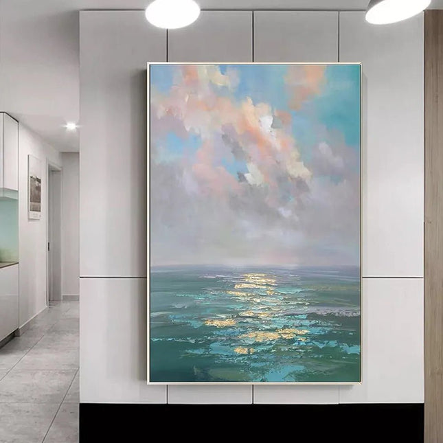 Handmade Oil Painting Canvas Wall Art Decoration Modern Abstract Ocean Landscape For Home Decor Rolled Frameless Unstretched Painting - Deribla Store