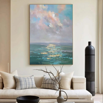 Handmade Oil Painting Canvas Wall Art Decoration Modern Abstract Ocean Landscape For Home Decor Rolled Frameless Unstretched Painting - Deribla Store
