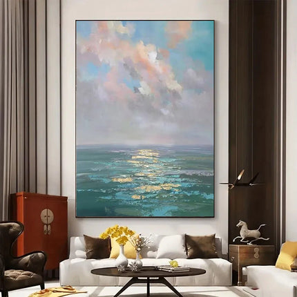 Handmade Oil Painting Canvas Wall Art Decoration Modern Abstract Ocean Landscape For Home Decor Rolled Frameless Unstretched Painting - Deribla Store