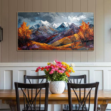 Handmade Oil Painting Canvas Wall Art Decoration Snow Mountain Autumn Scenery Pictures For Home Decor Rolled Frameless Unstretched Painting - Deribla Store