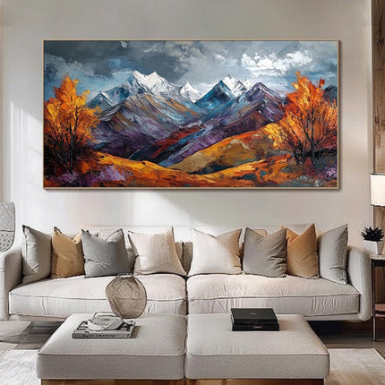 Handmade Oil Painting Canvas Wall Art Decoration Snow Mountain Autumn Scenery Pictures For Home Decor Rolled Frameless Unstretched Painting - Deribla Store
