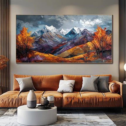 Handmade Oil Painting Canvas Wall Art Decoration Snow Mountain Autumn Scenery Pictures For Home Decor Rolled Frameless Unstretched Painting - Deribla Store