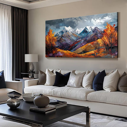 Handmade Oil Painting Canvas Wall Art Decoration Snow Mountain Autumn Scenery Pictures For Home Decor Rolled Frameless Unstretched Painting - Deribla Store