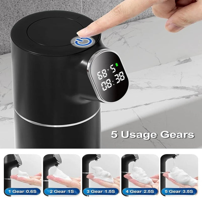 Hot Automatic Foaming Soap Dispenser Touchless HD LED Time And Temperature Display 5 - Level Adjustable IPX6 11Oz/320Ml - Deribla Store