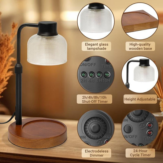 KLL Glass Candle Warmer Lamp with Timer - Table Lamp, Unique Glass Design, Height Adjustable, Home Decor, Cozy Ambiance, Gift for Her, Mom, Dad, Birthday, Father'S Day, Mother'S Day, Christmas, Tiktokshop Summer Collection - Deribla Store