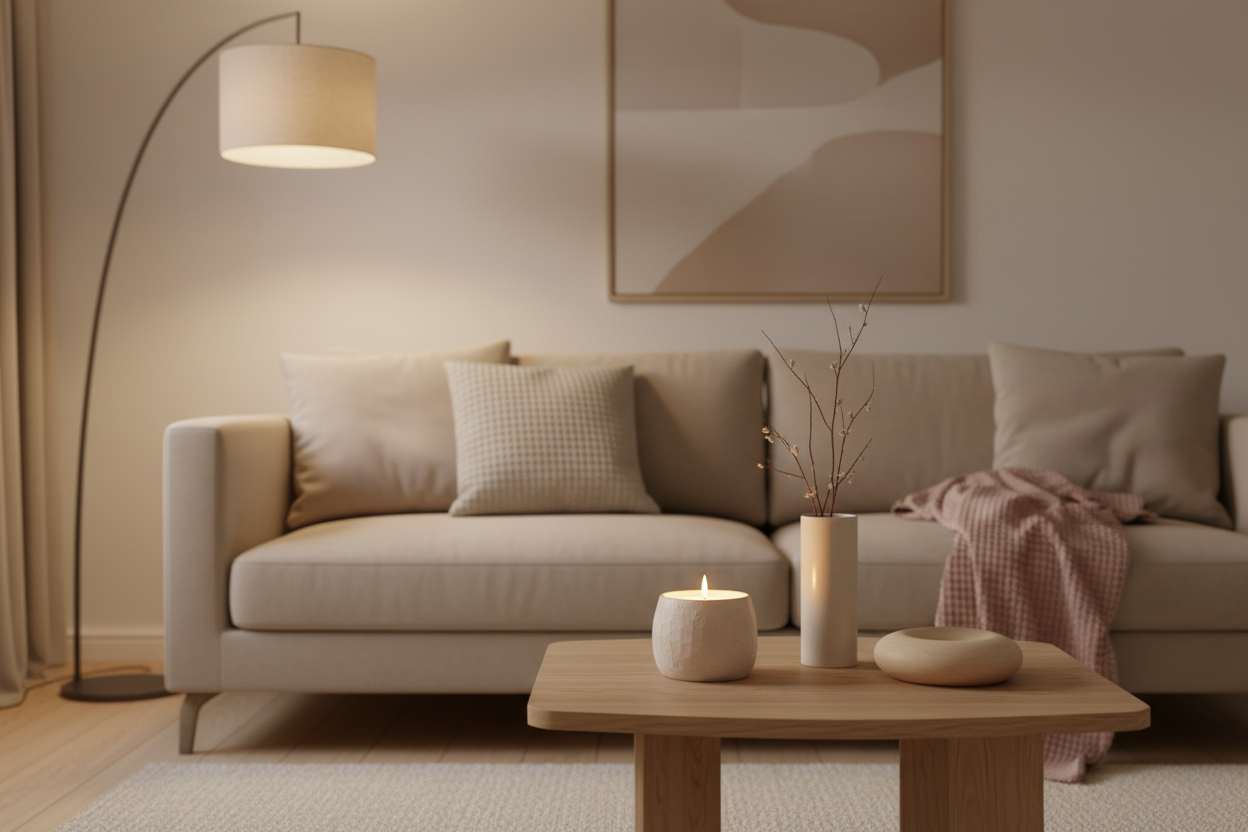 Salon chaleureux minimaliste