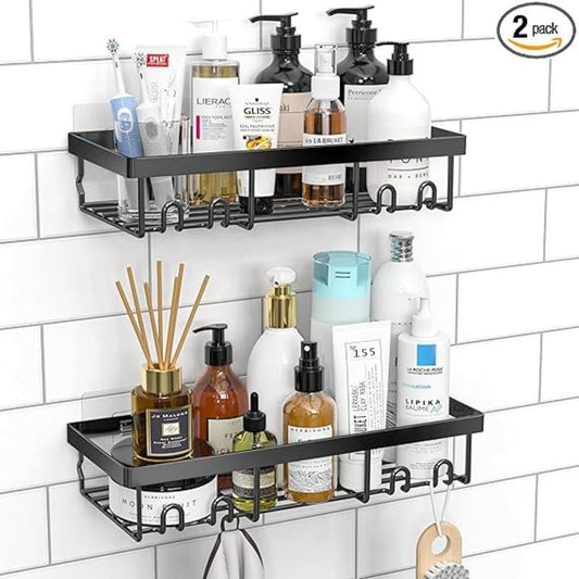 Shower Caddy Shelf Organizer Rack - Self Adhesive Black Bathroom Shelves Basket, Rustproof Stainless Steel, First Camper Apartment Essentials - Deribla Store