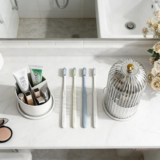 Toothbrush Holder with Lid, Dustproof; Electric Toothbrush Organizer with 3 Slots, 360 - Degree Rotation; Bathroom Countertop Tidy; Waterproof; Home Essentials; White; Festive Christmas Gift - Deribla Store