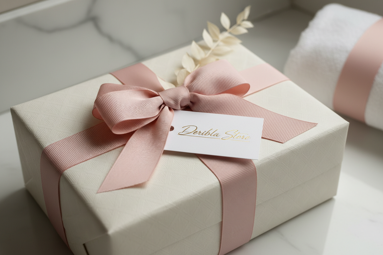 un cadeau soigneusement embalé ou on voit "Deribla store"