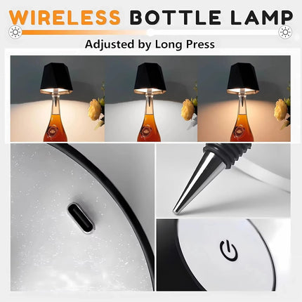 Wireless Wine Bottle Lamp Type - C Charging Touch Control Wine Bottle Light Dimming LED Table Lamp Cafe Bar Atmosphere Night Light - Deribla Store